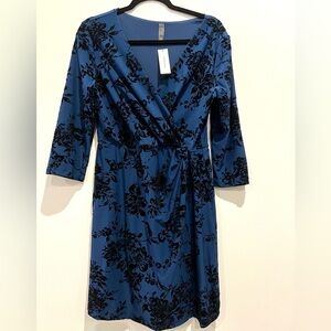 Francesca’s Blue Velvet Floral Faux Wrap Dress